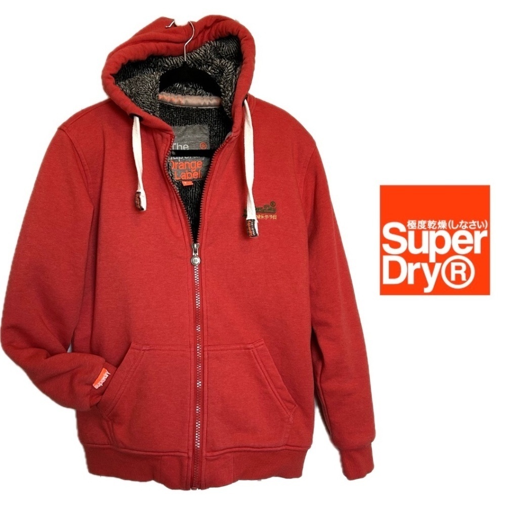 💥Price DROP! Superdry Orange Label Vintage Logo Borg Lined Zip Hoodie Size L